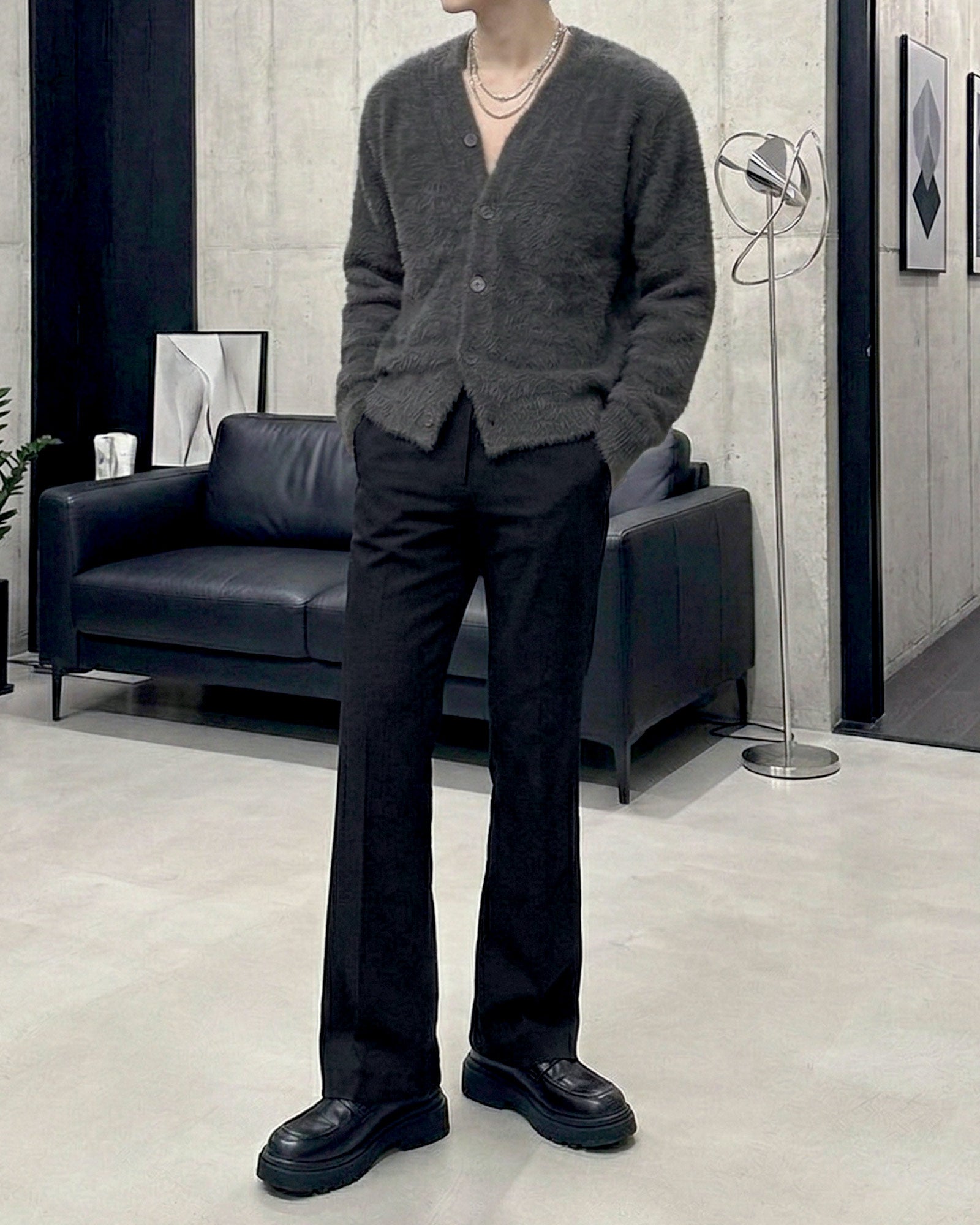 Vネックモヘアボタンカーディガン Ot20123