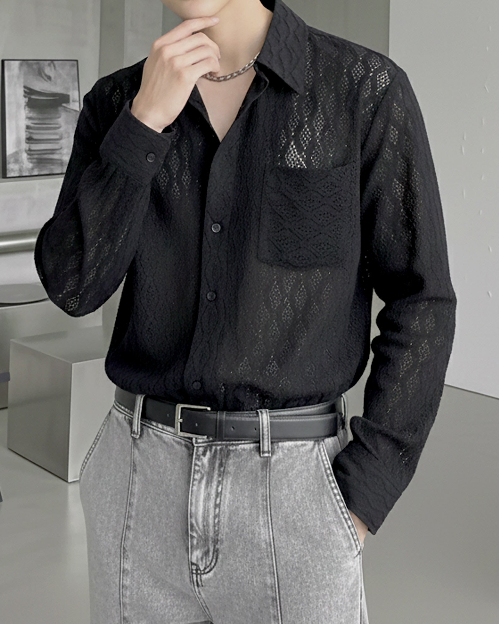 シアーメッシュモードシャツ Ot20131