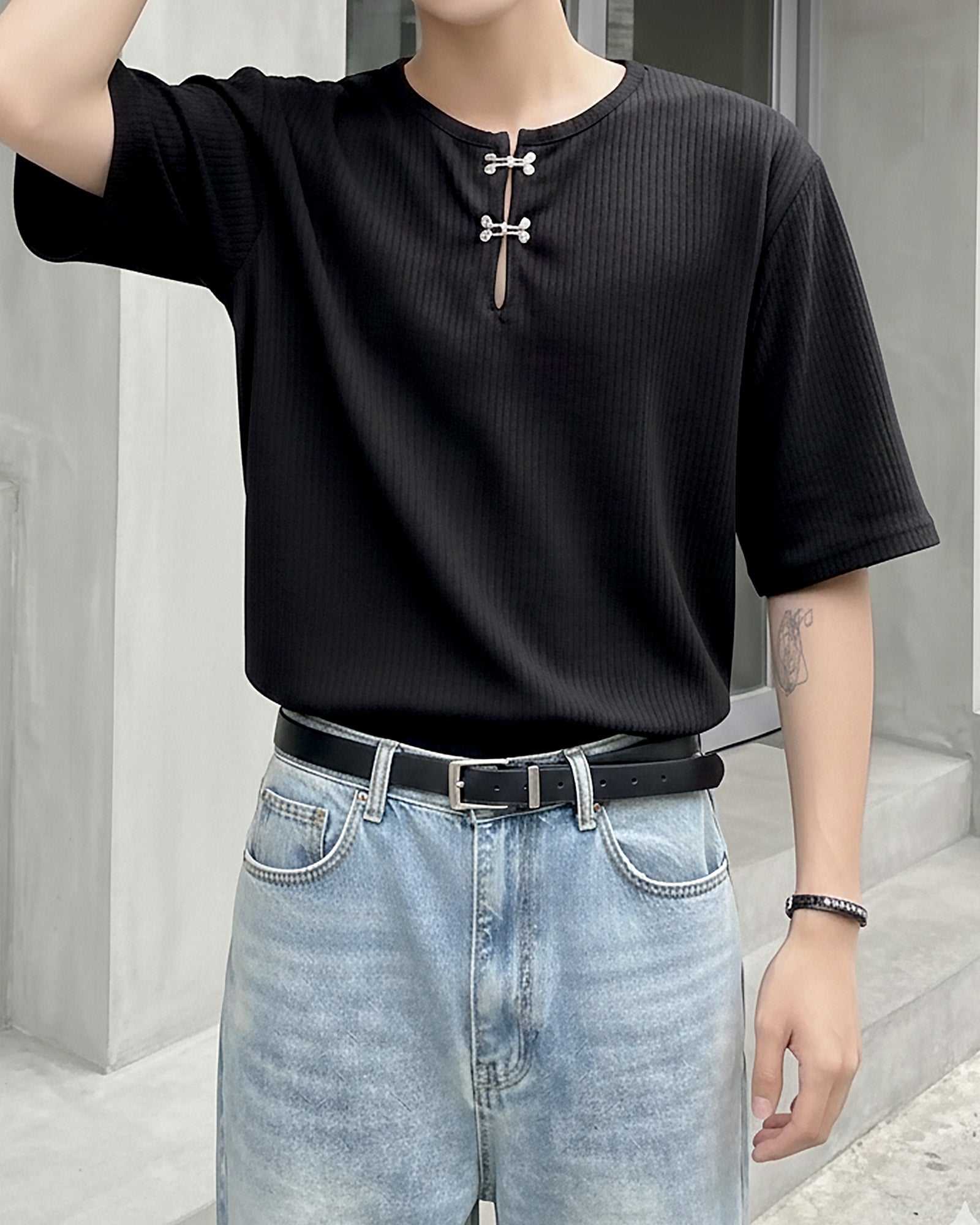 フロントホックスリットネックトップス Ot20135