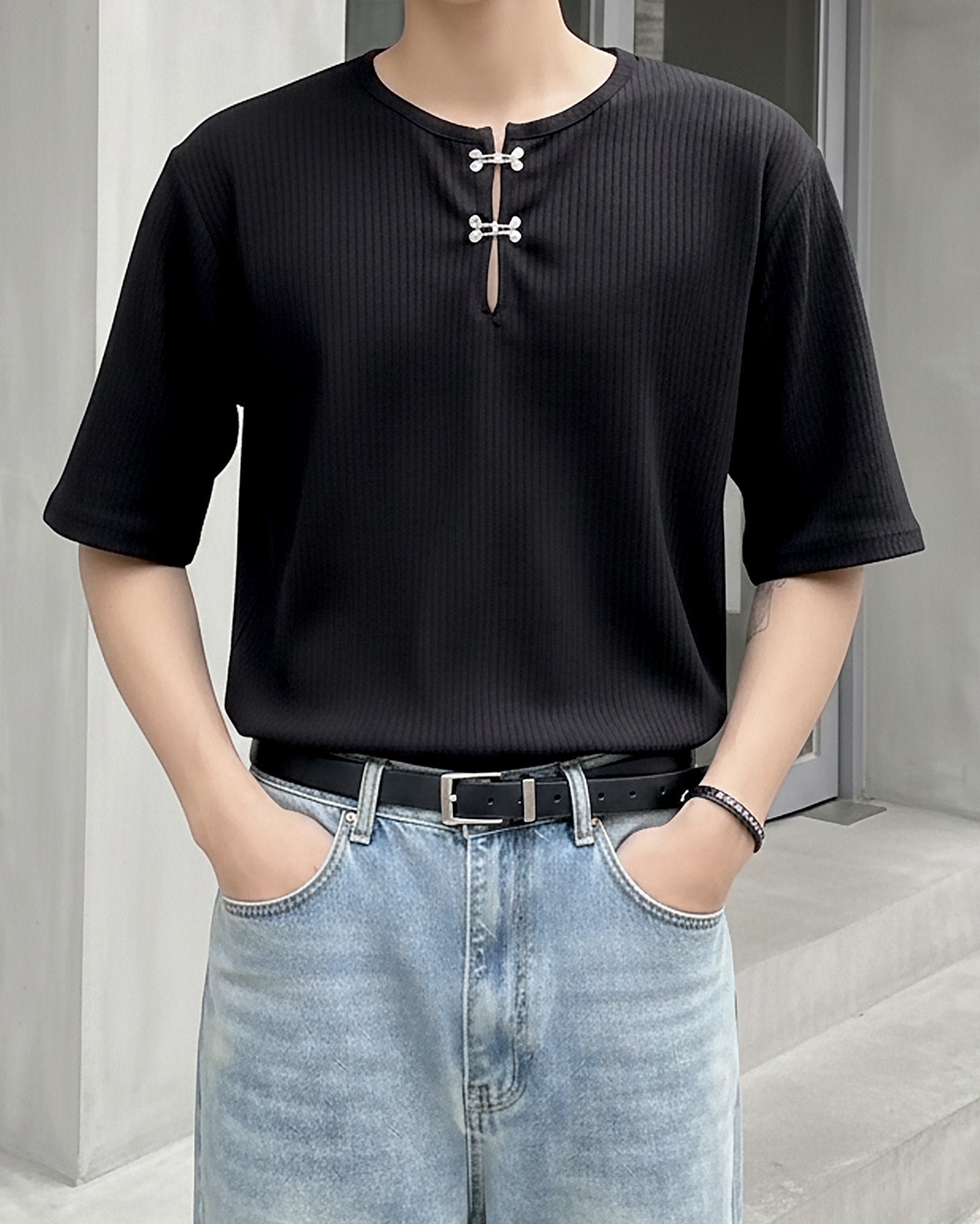 フロントホックスリットネックトップス Ot20135