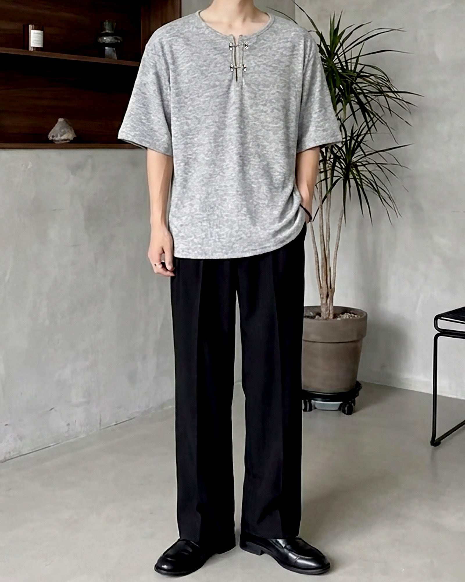 フロントホックスリットネックトップス Ot20135