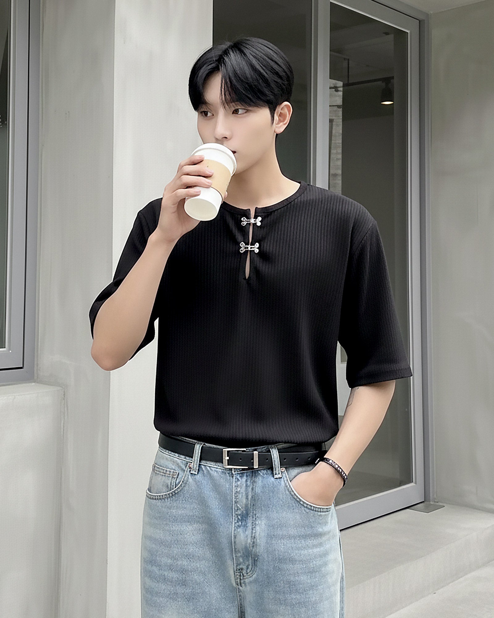 フロントホックスリットネックトップス Ot20135