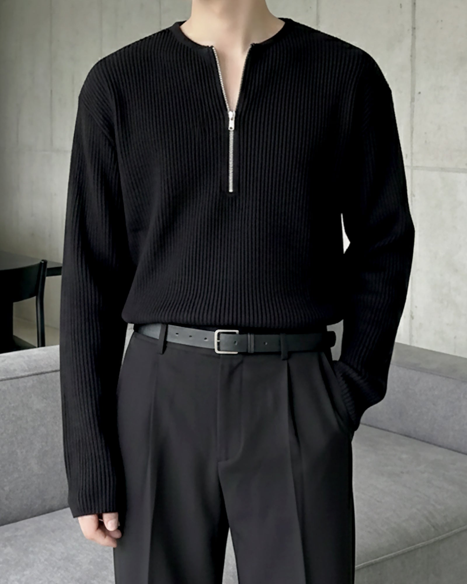 ハーフジップリブトップス Ot20141