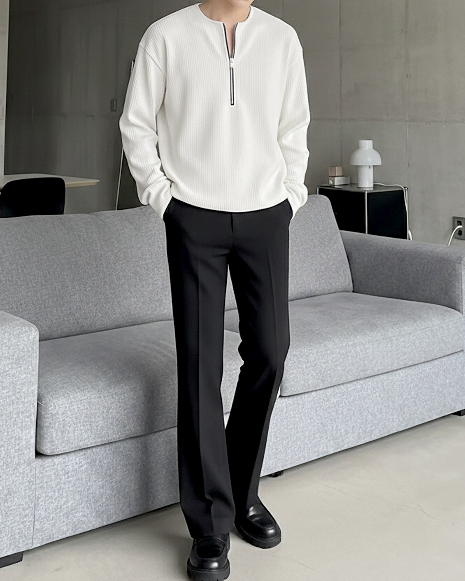 ハーフジップリブトップス Ot20141