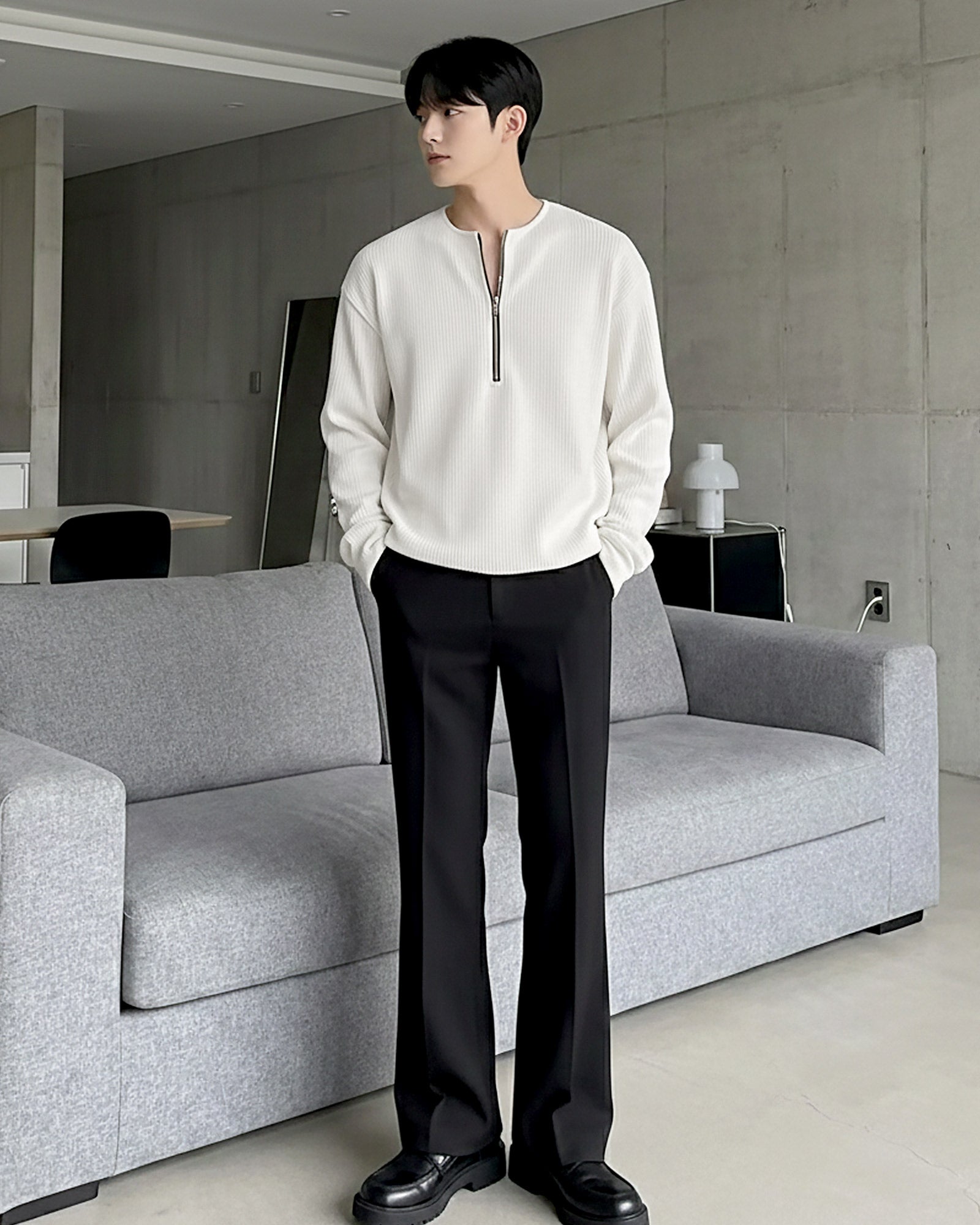 ハーフジップリブトップス Ot20141