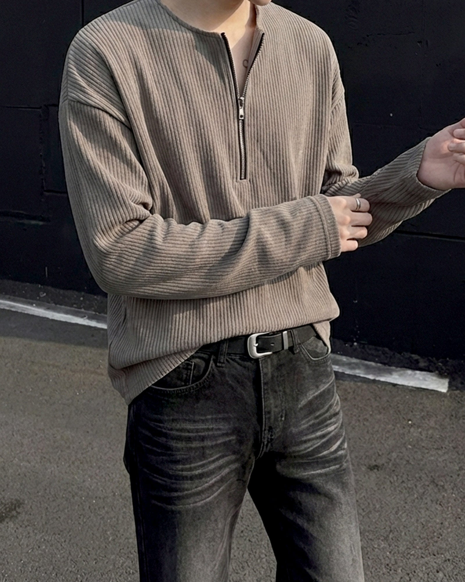 ハーフジップリブトップス Ot20141