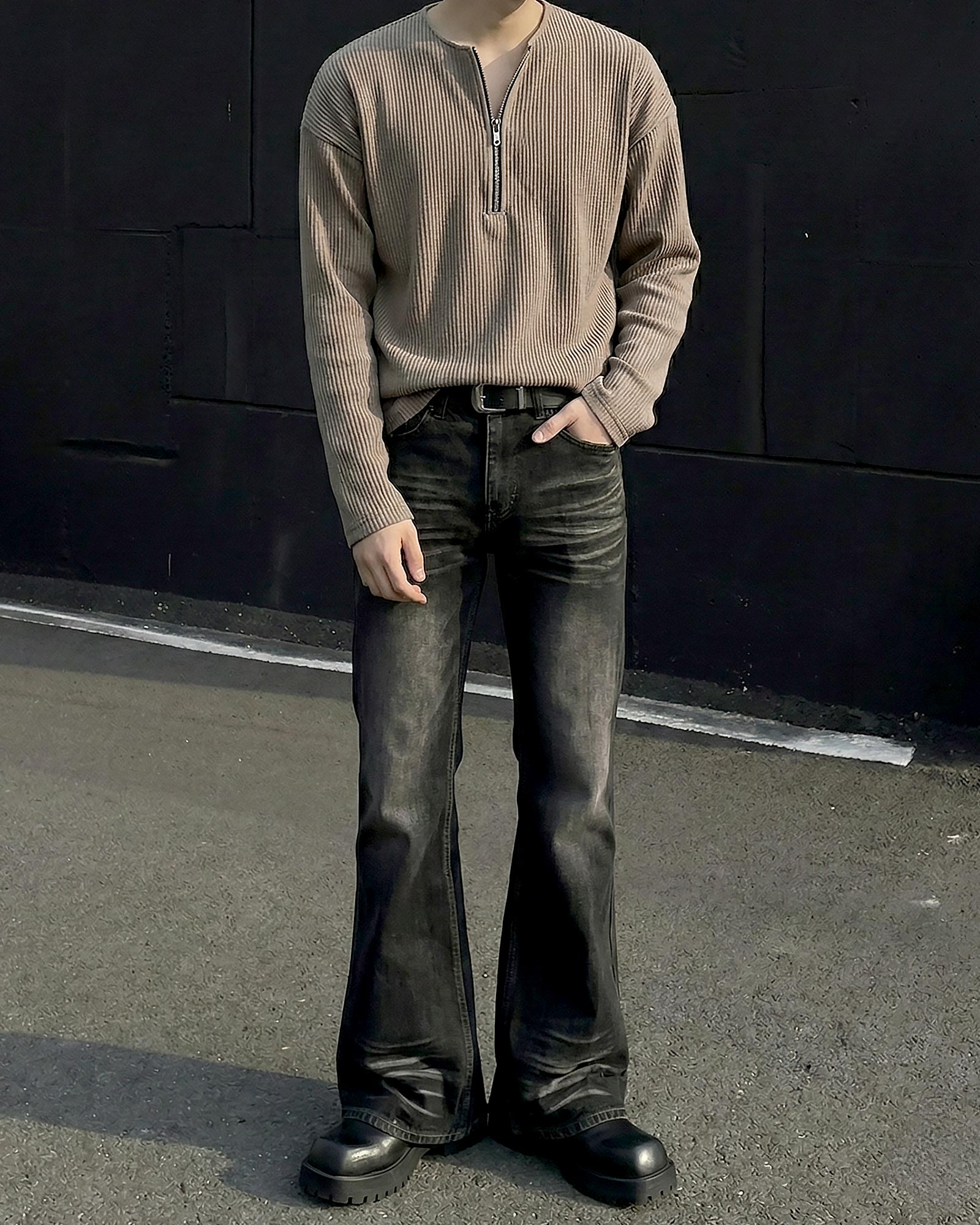 ハーフジップリブトップス Ot20141