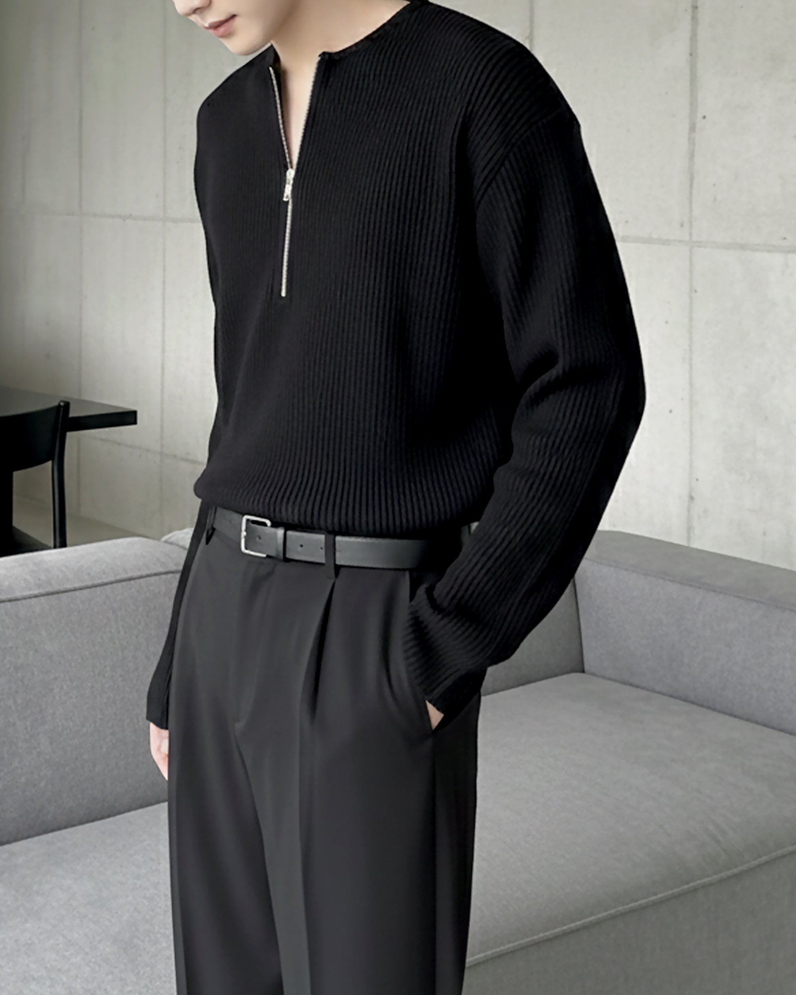 ハーフジップリブトップス Ot20141