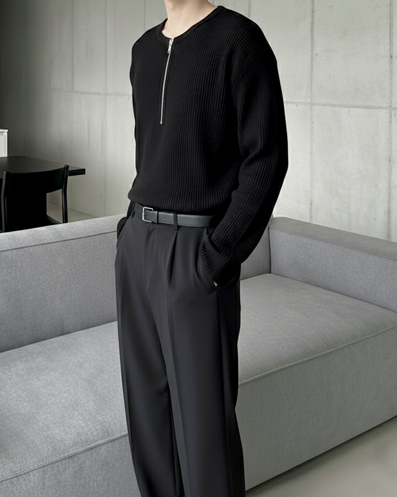 ハーフジップリブトップス Ot20141