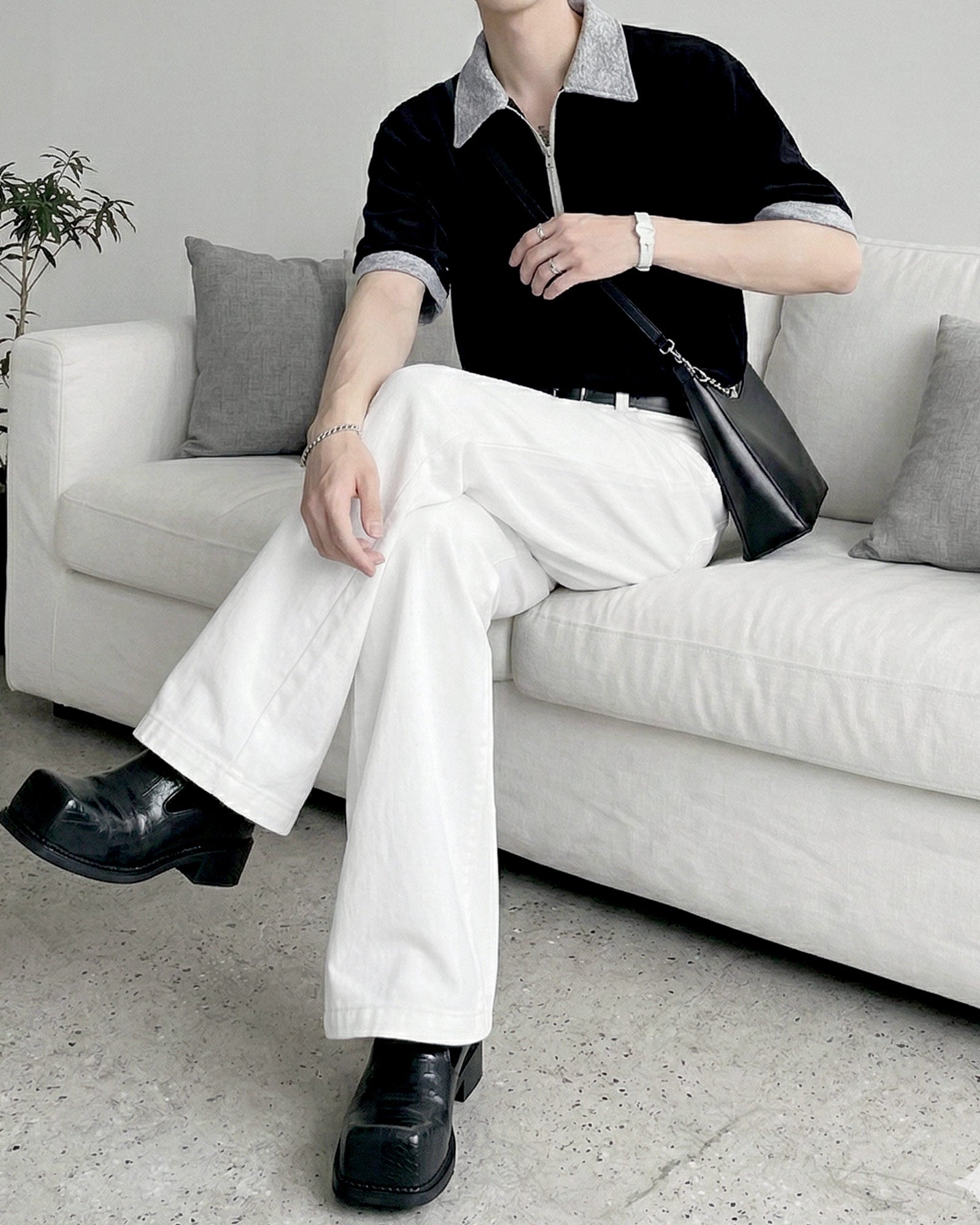 バイカラーハーフジップトップス Ot20147