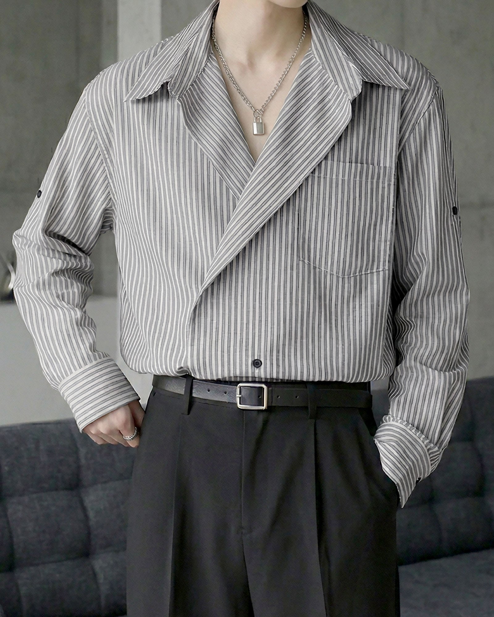 シックストライプオープンカラーシャツ Ot20152