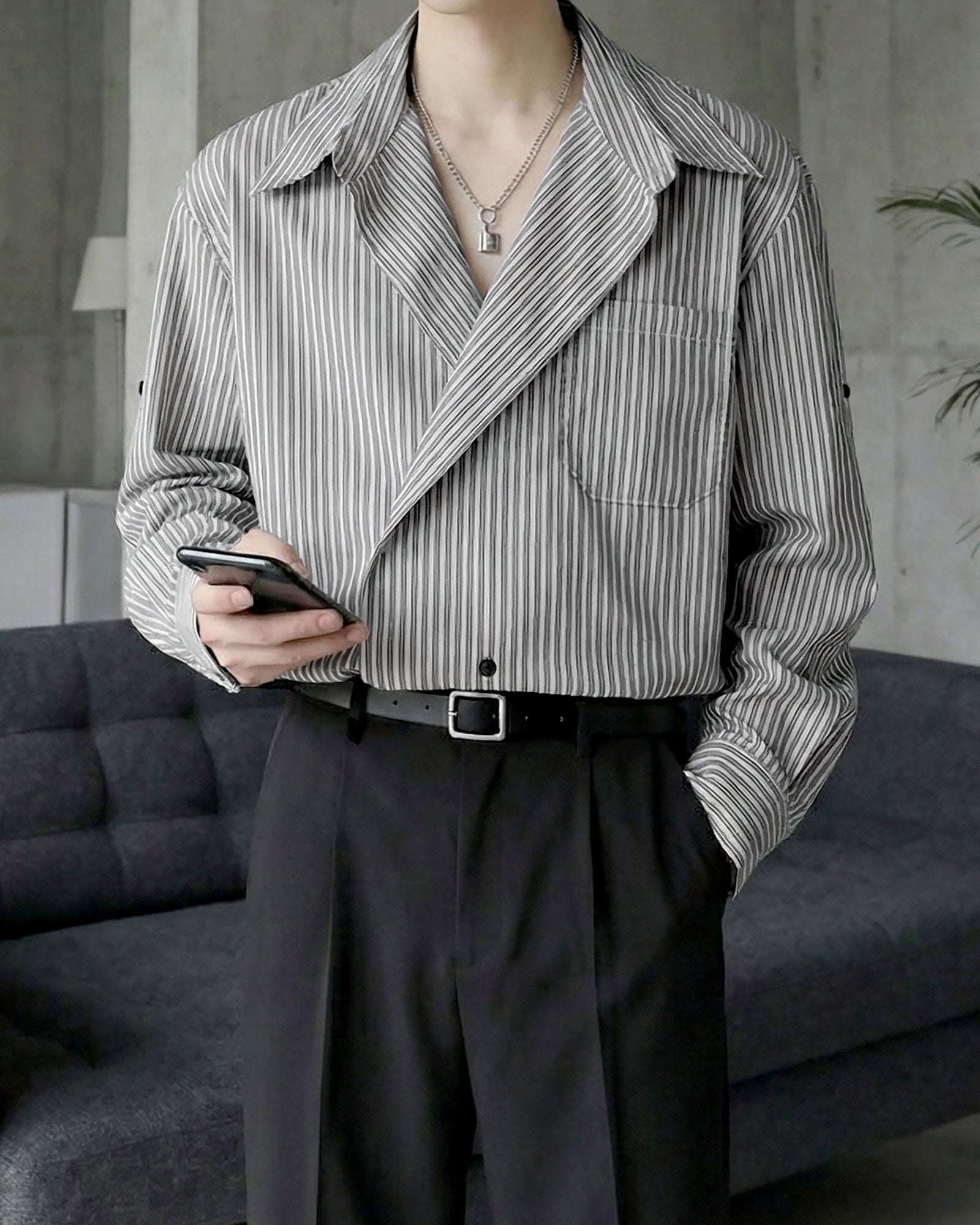 シックストライプオープンカラーシャツ Ot20152