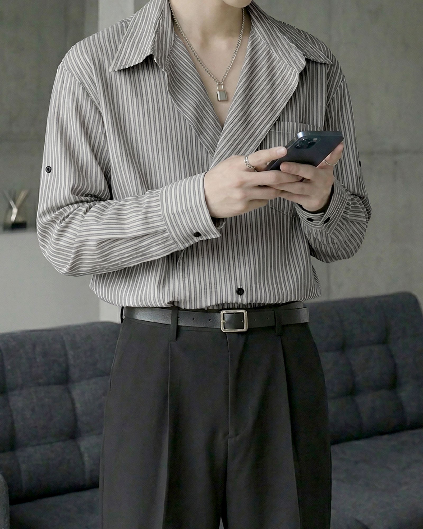 シックストライプオープンカラーシャツ Ot20152