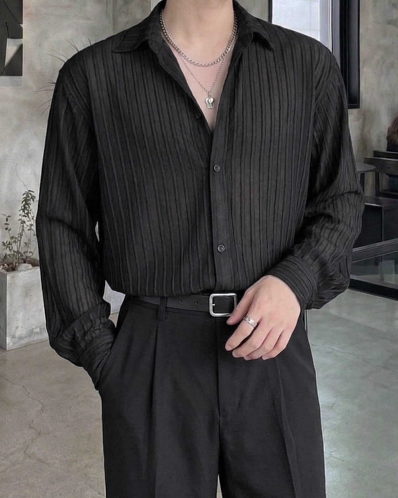 プリーツストライプルーズシャツ Ot20154