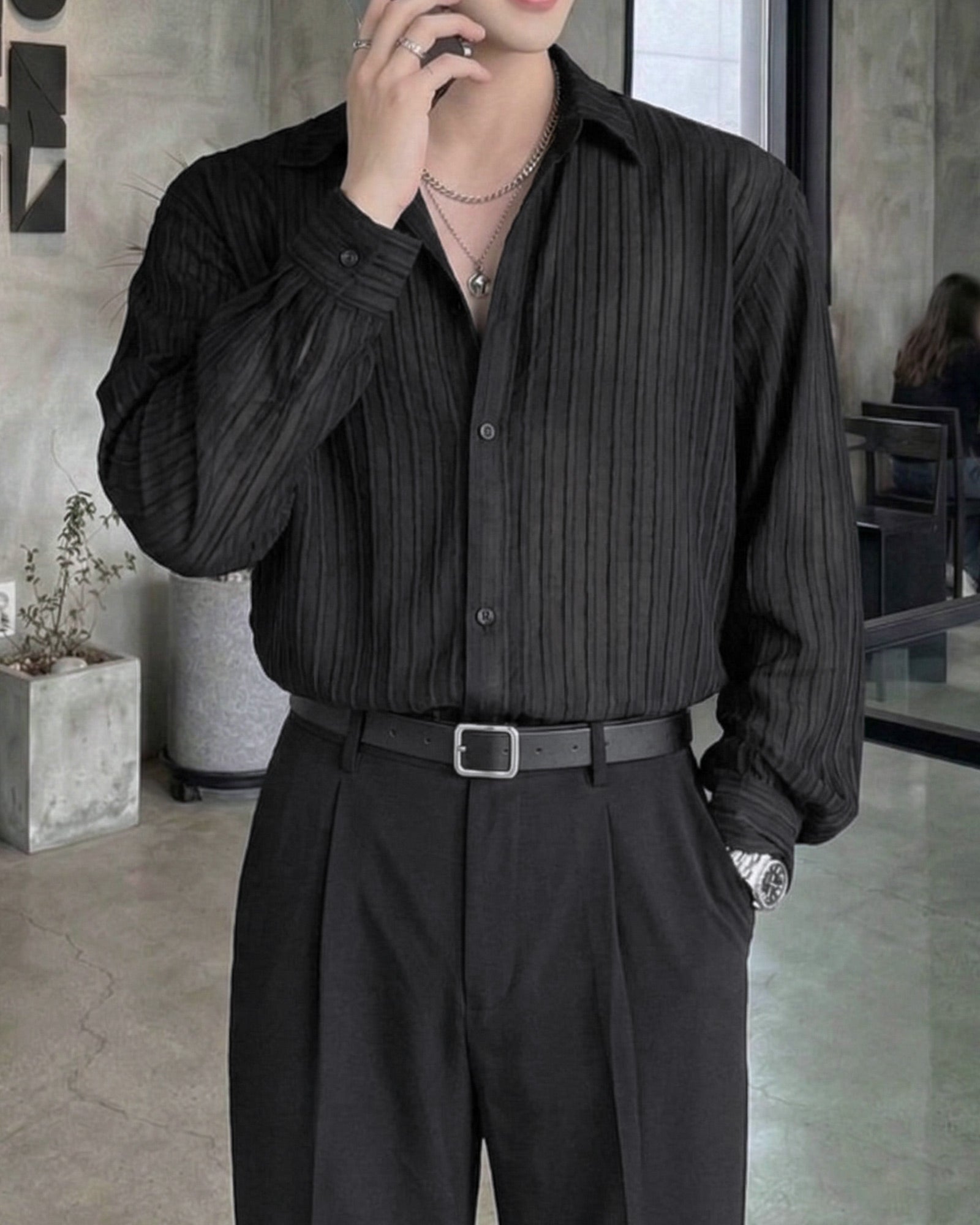 プリーツストライプルーズシャツ Ot20154