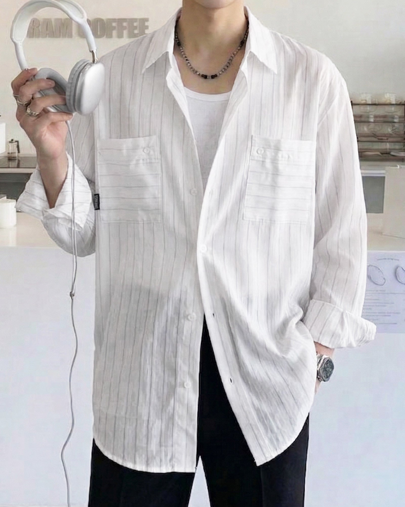 シアーストライプダブルポケットシャツ Ot20168