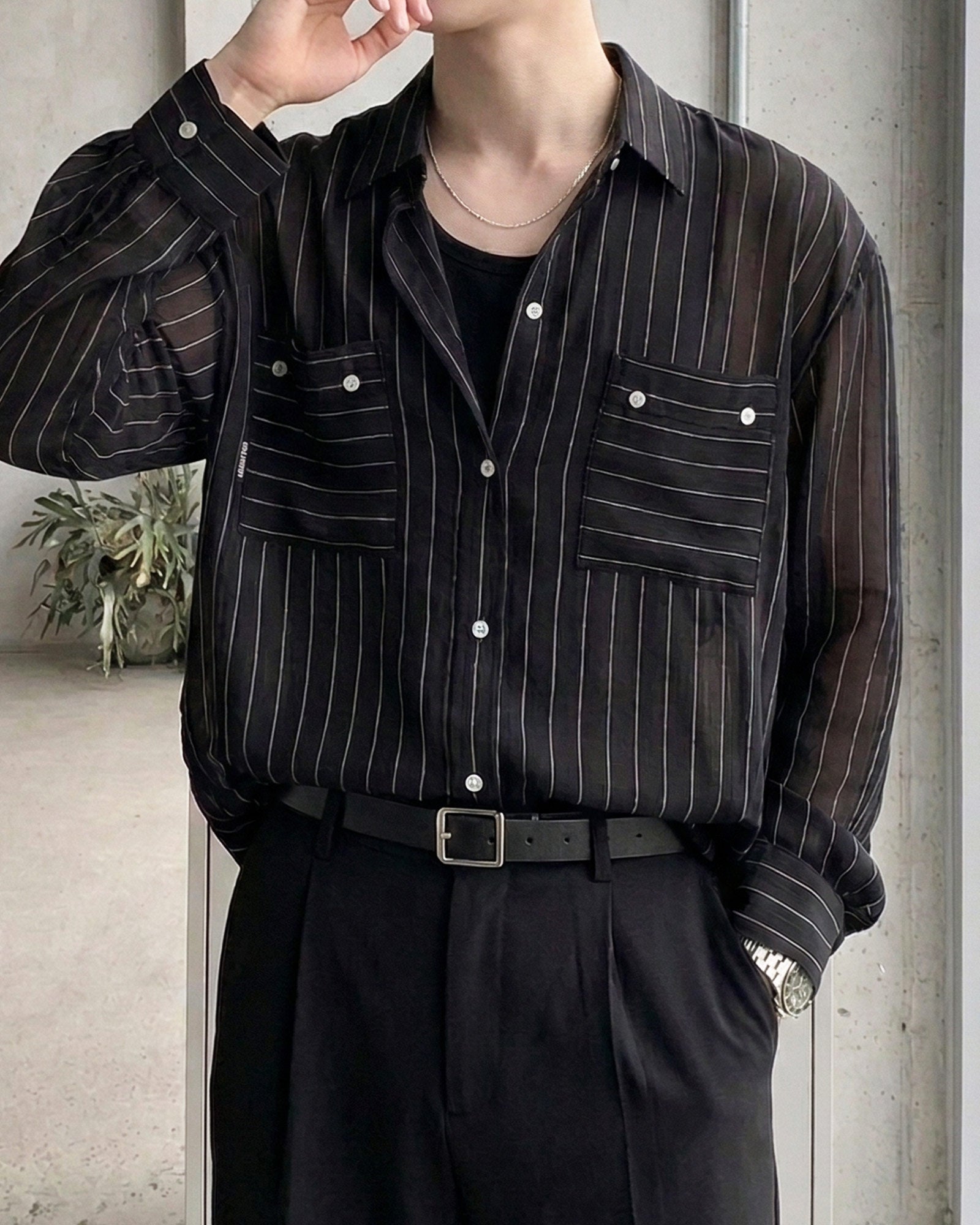 シアーストライプダブルポケットシャツ Ot20168