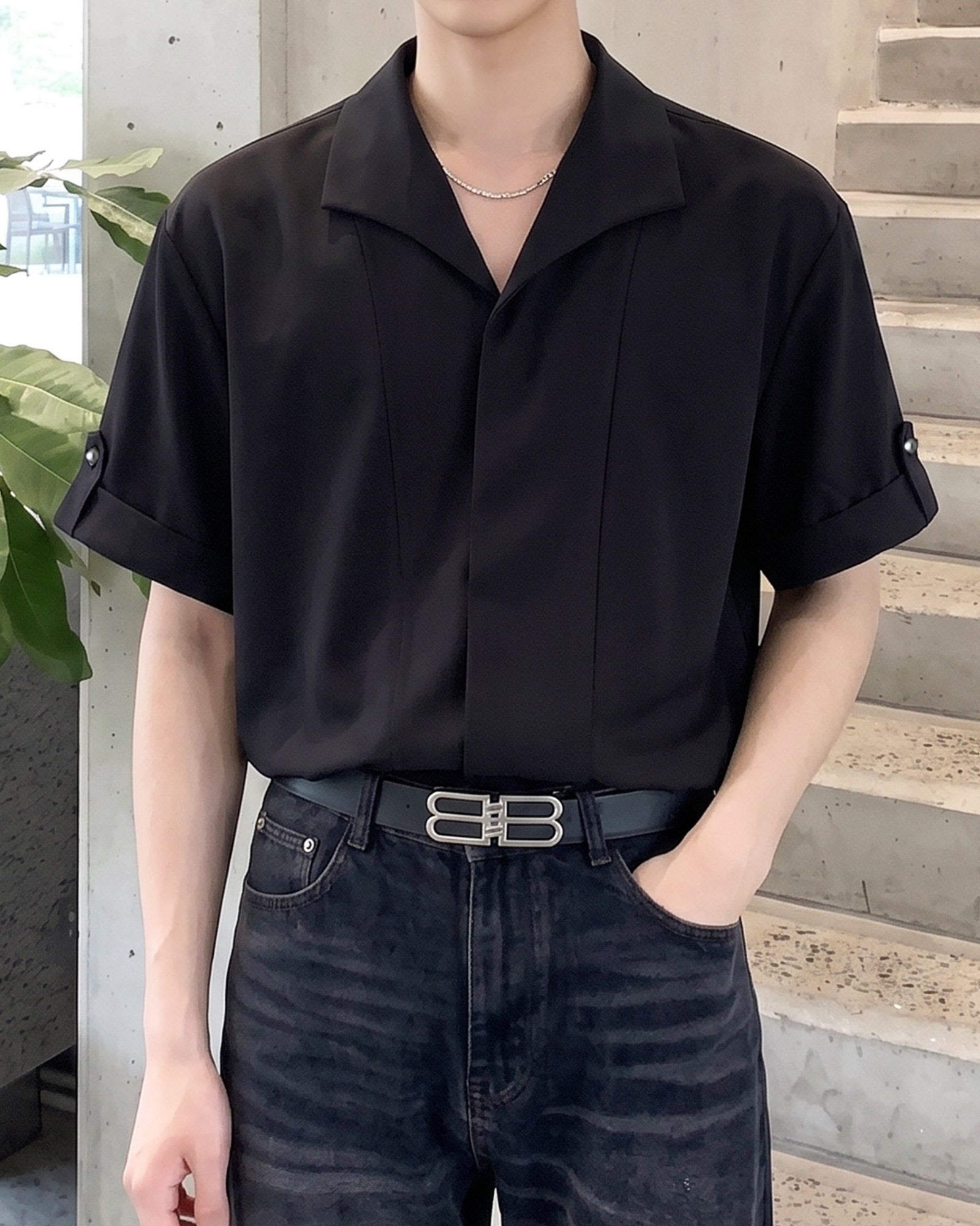 オープンカラーフロントパネルシャツ Ot20170