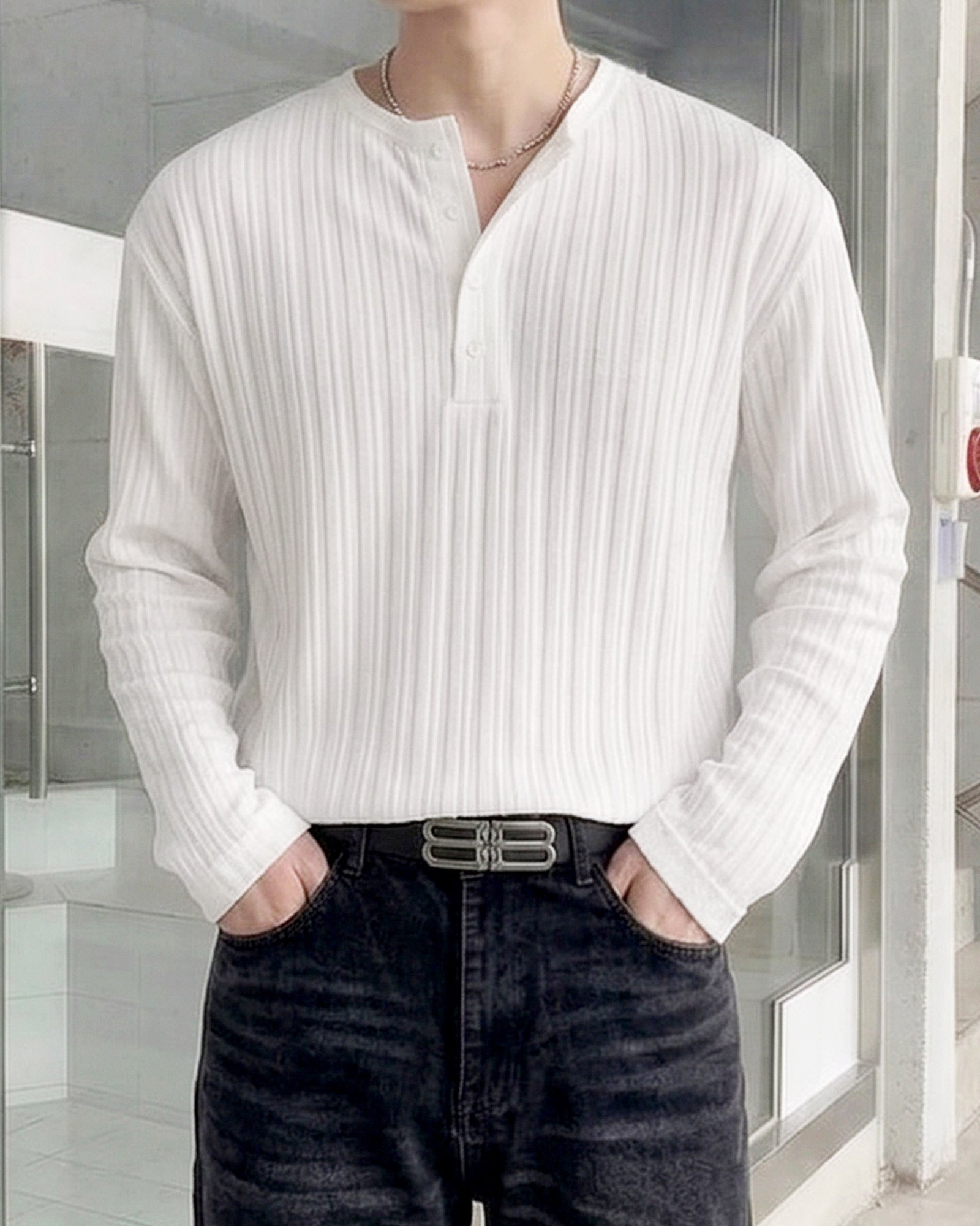 ヘンリーネックテクスチャートップス Ot20172