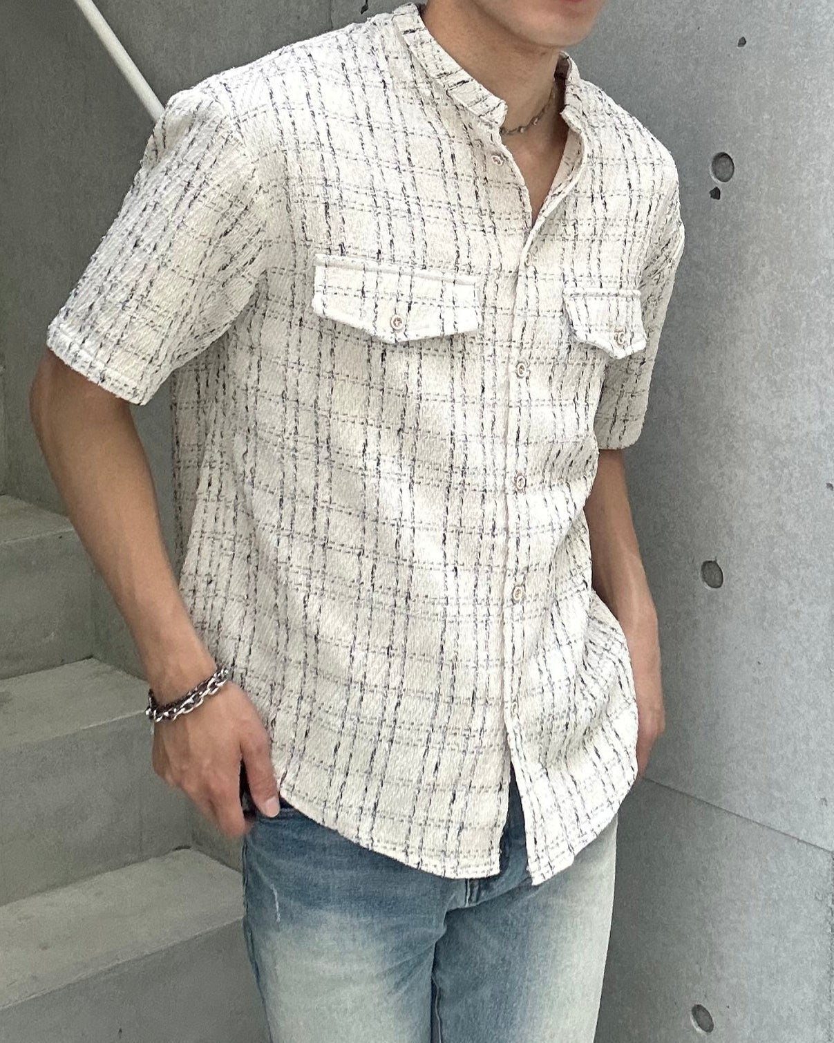 ノーカラーチェックシャツ Ot20050