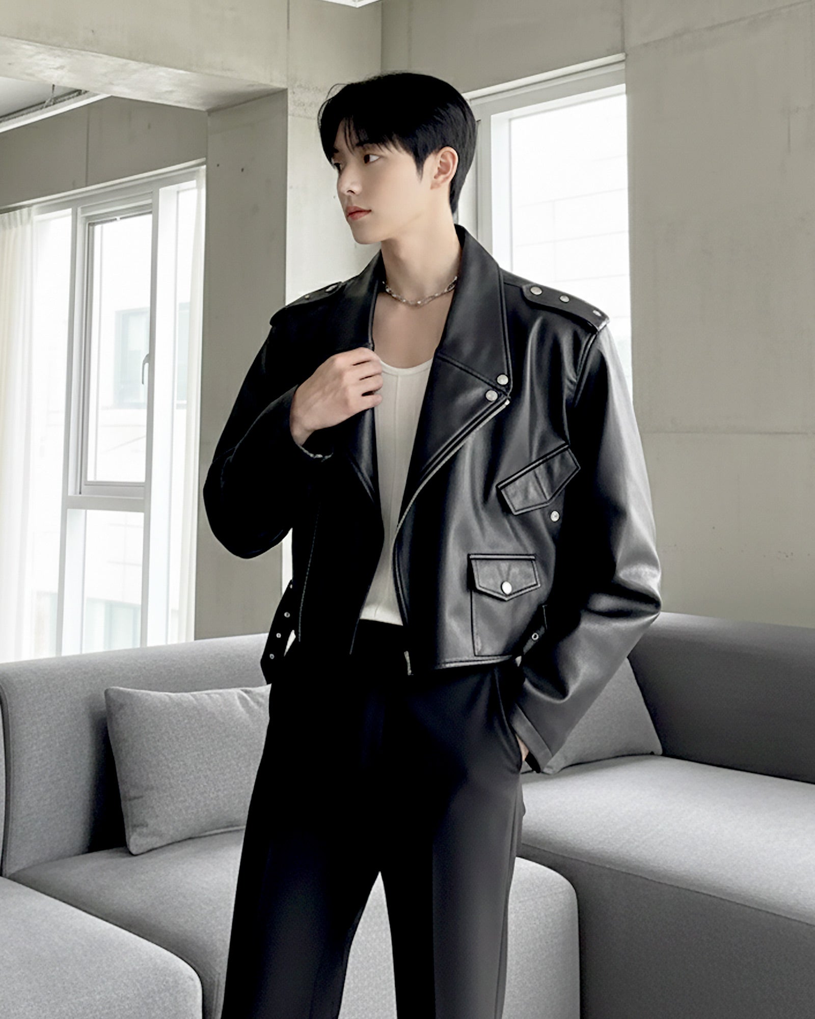 PUレザーライダースショートジャケット Ot30062