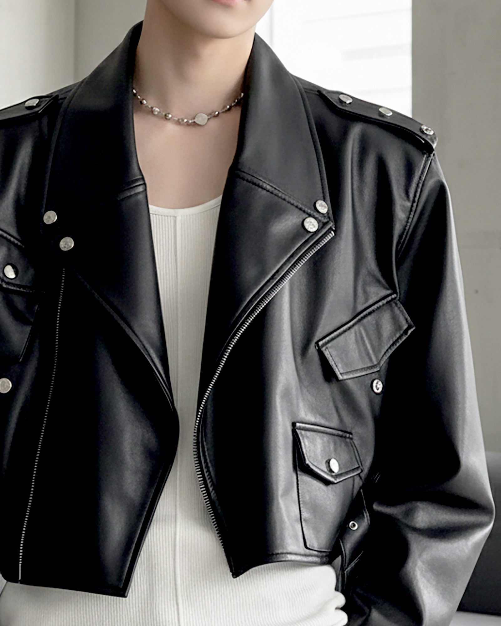 PUレザーライダースショートジャケット Ot30062