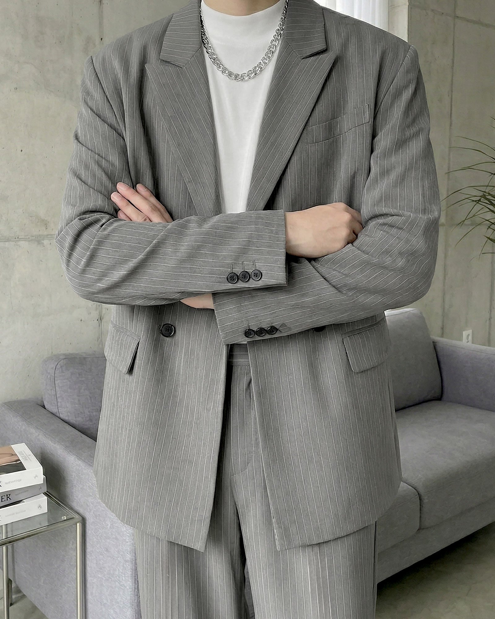 ストライプルーズテーラードセットアップ Ot30066