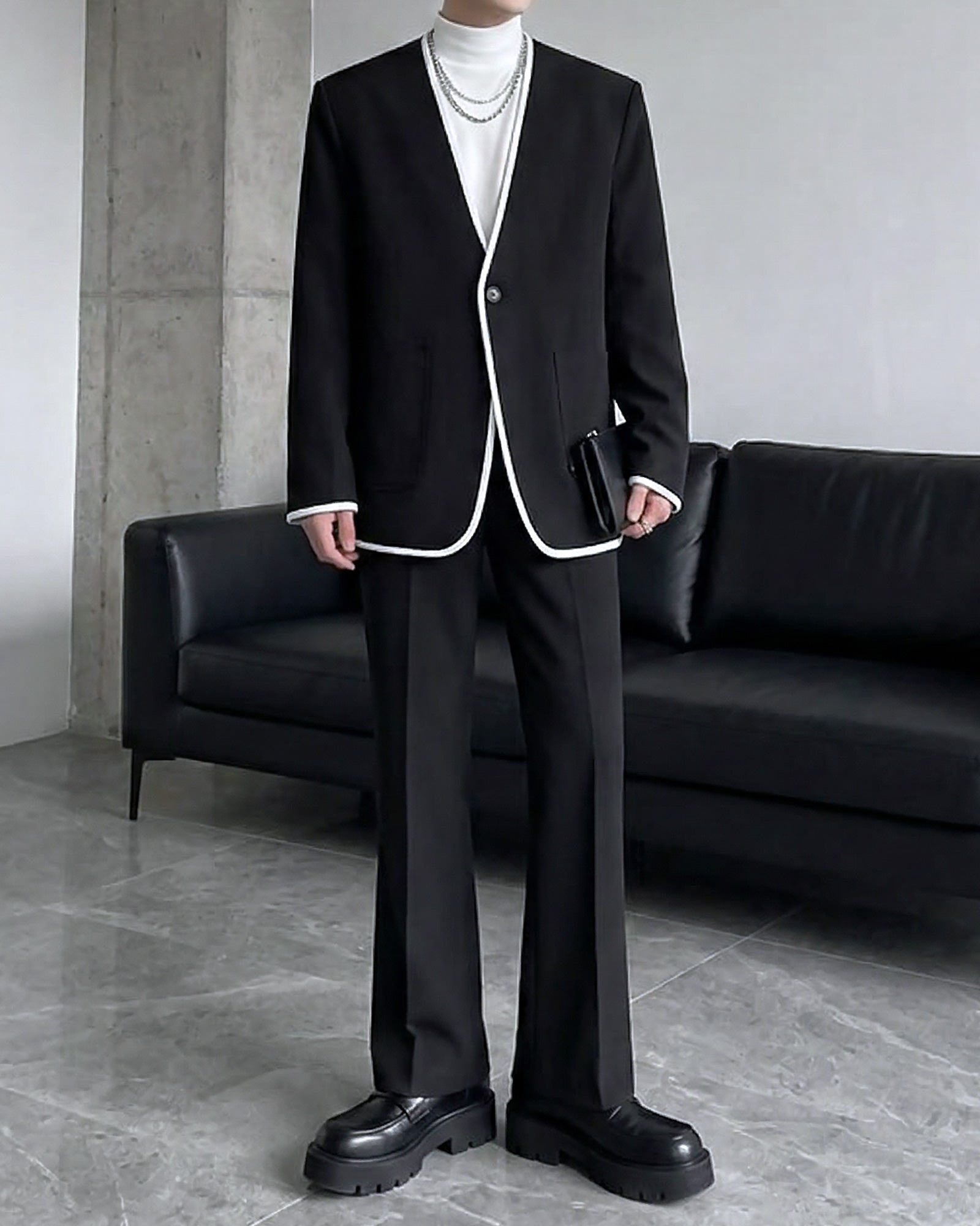 パイピングデザインノーカラーライトジャケット Ot30070