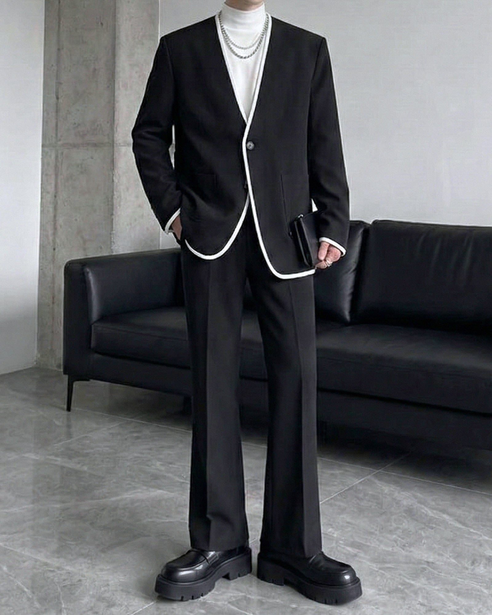 パイピングデザインノーカラーライトジャケット Ot30070