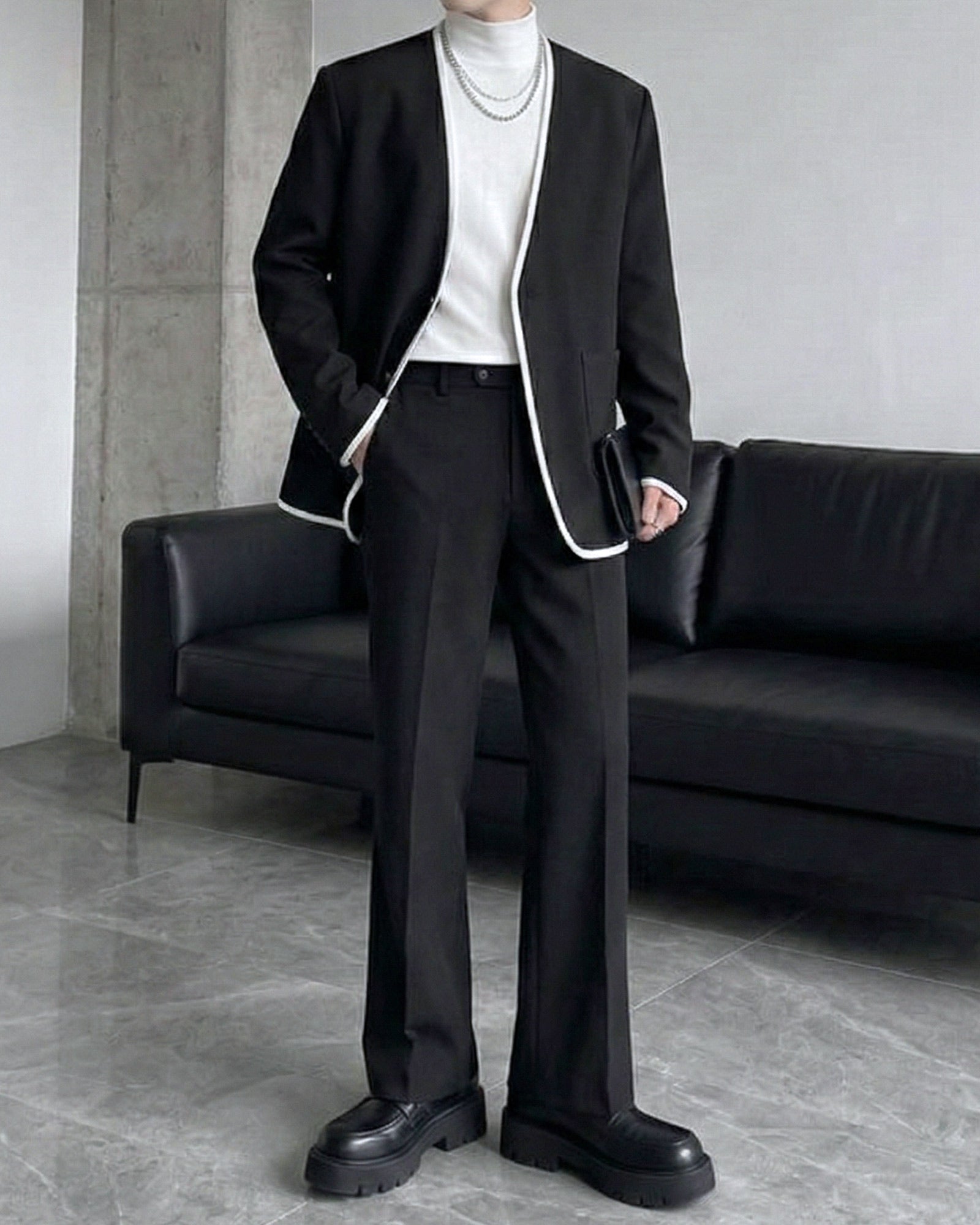 パイピングデザインノーカラーライトジャケット Ot30070