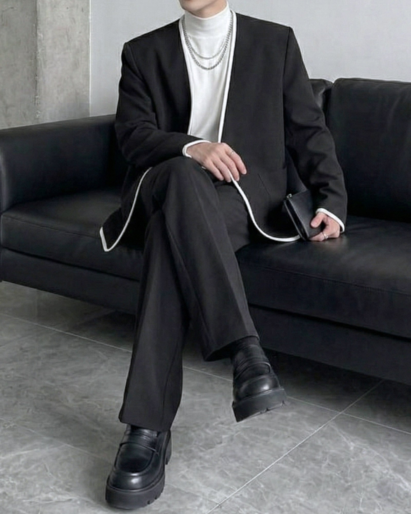 パイピングデザインノーカラーライトジャケット Ot30070