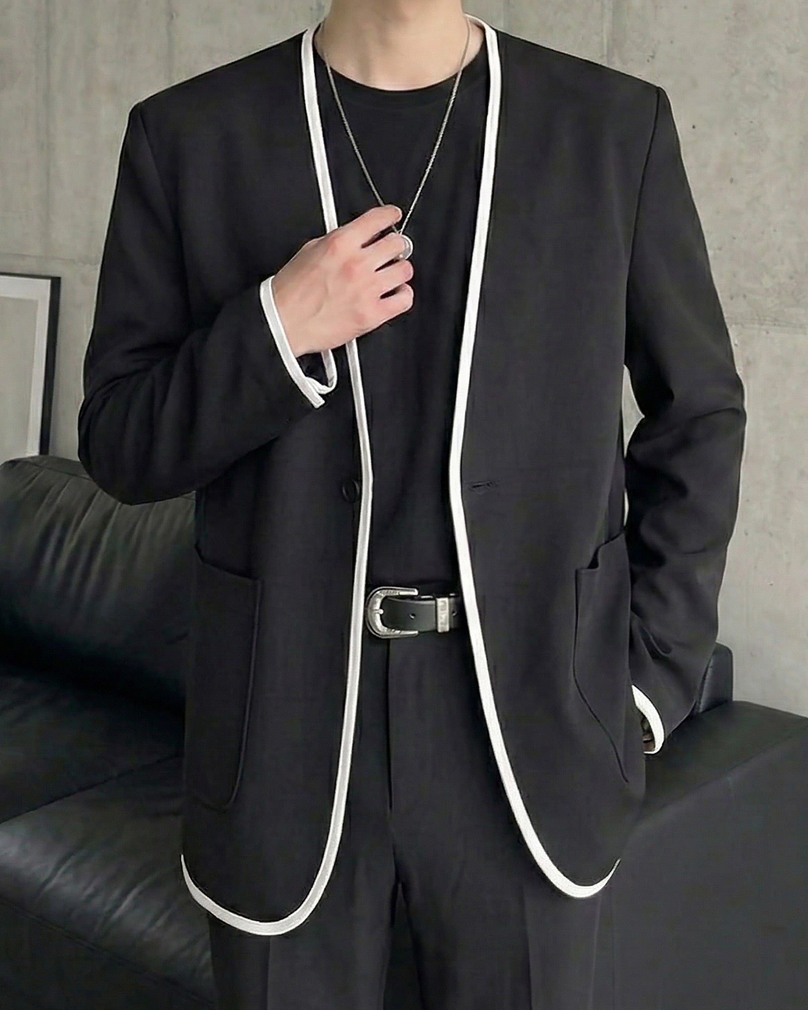 パイピングデザインノーカラーライトジャケット Ot30070