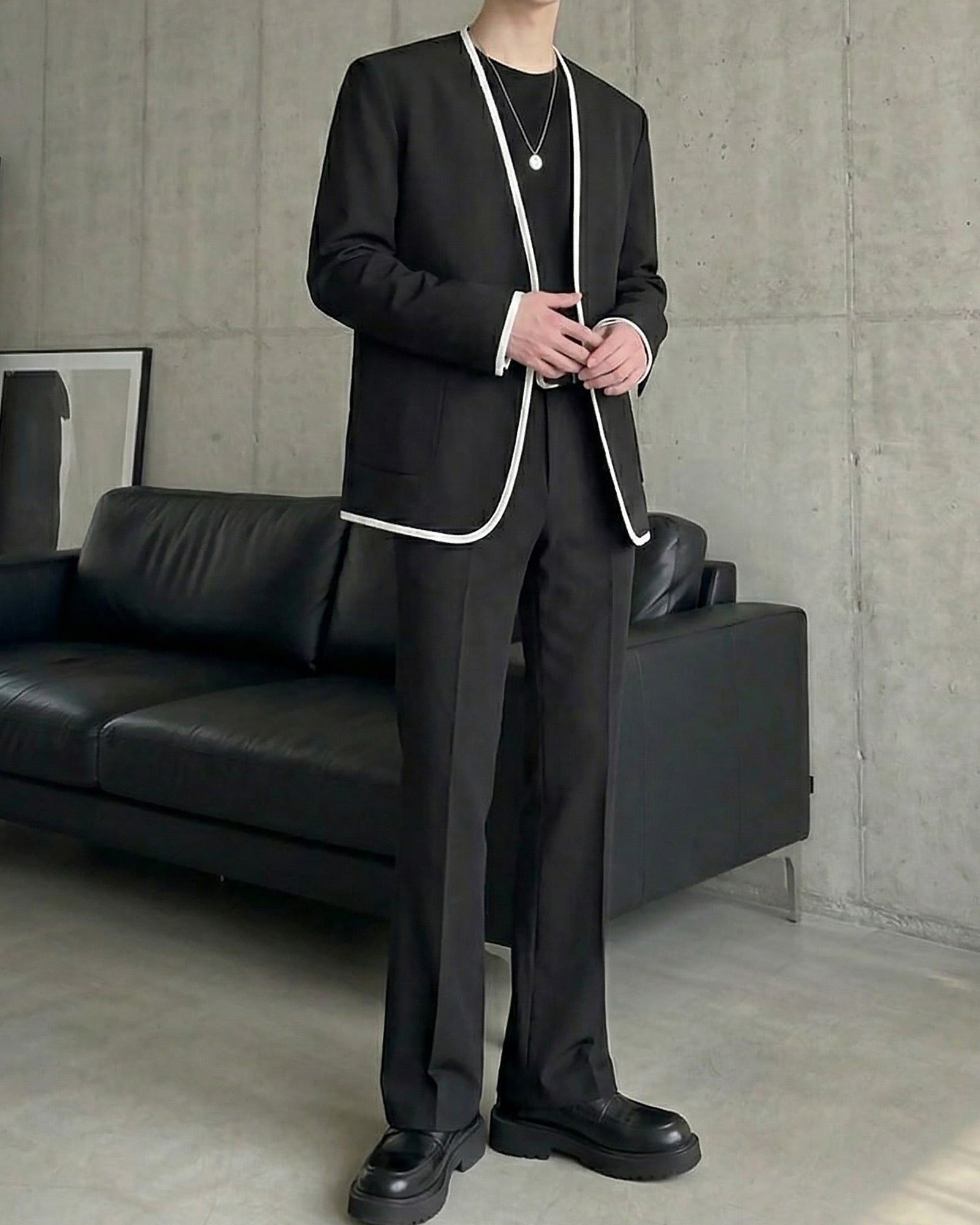 パイピングデザインノーカラーライトジャケット Ot30070