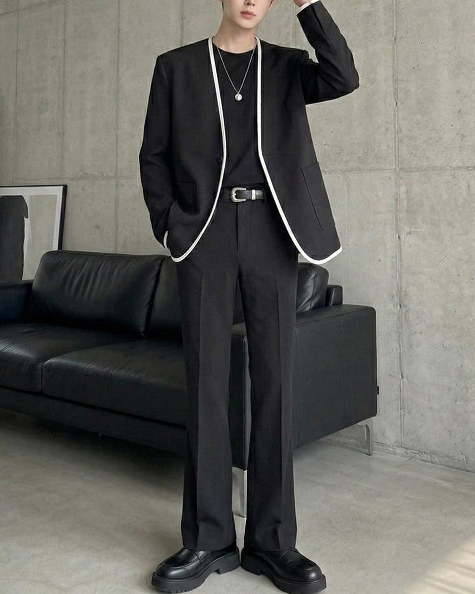 パイピングデザインノーカラーライトジャケット Ot30070