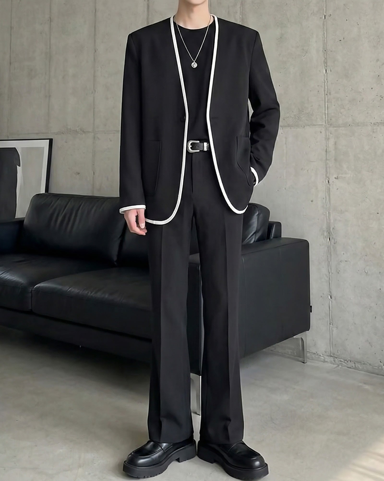 パイピングデザインノーカラーライトジャケット Ot30070