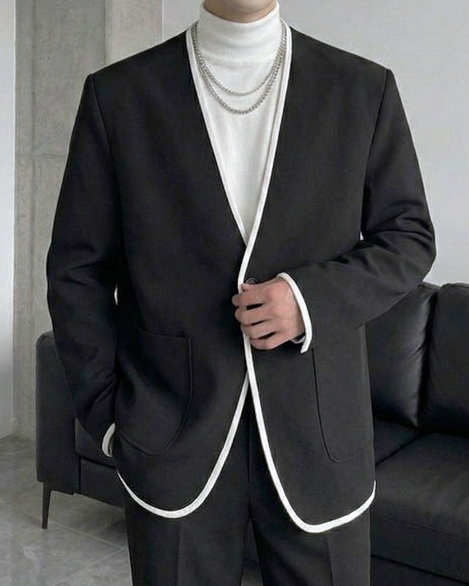 パイピングデザインノーカラーライトジャケット Ot30070