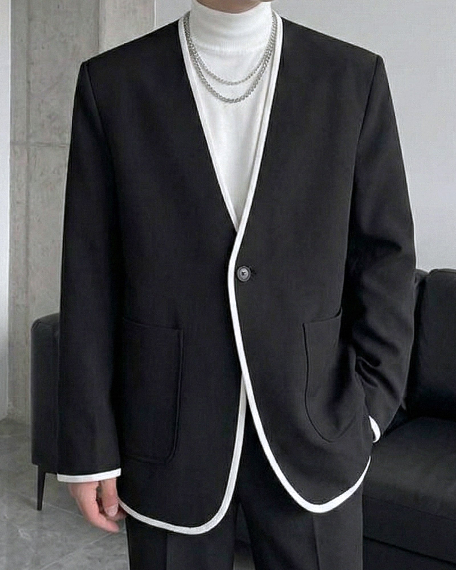 パイピングデザインノーカラーライトジャケット Ot30070