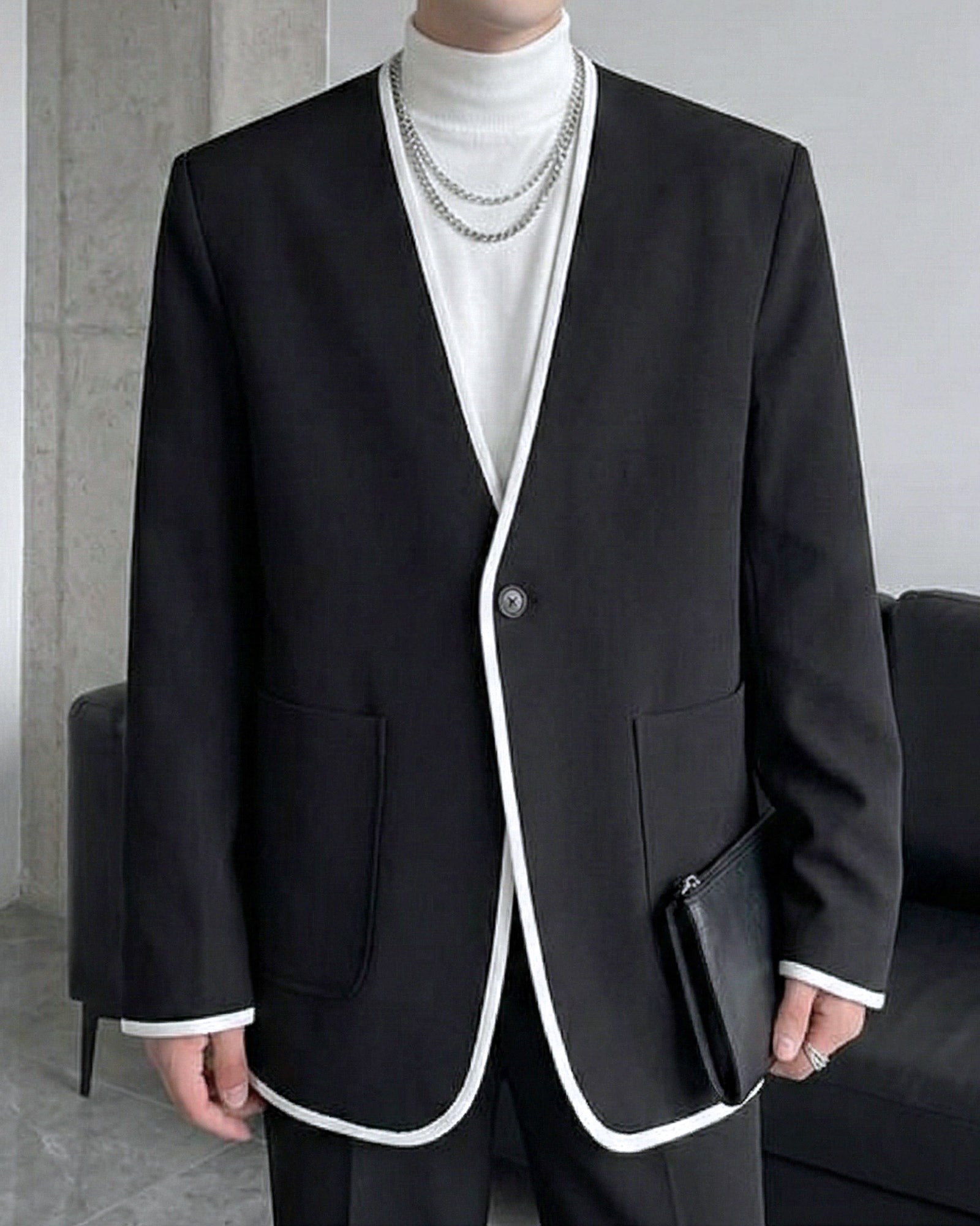 パイピングデザインノーカラーライトジャケット Ot30070