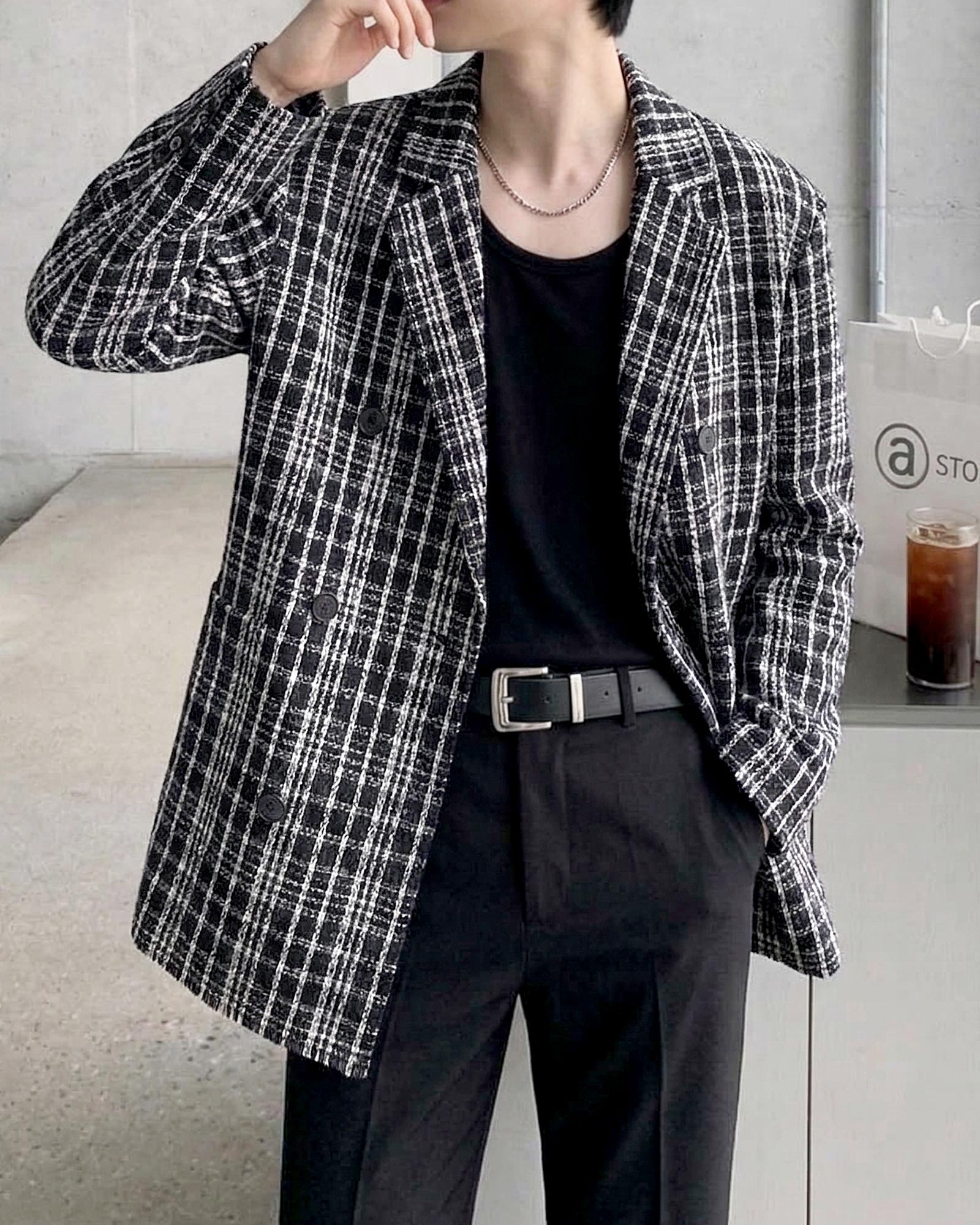 ダブルブレストツイードチェックジャケット Ot30075