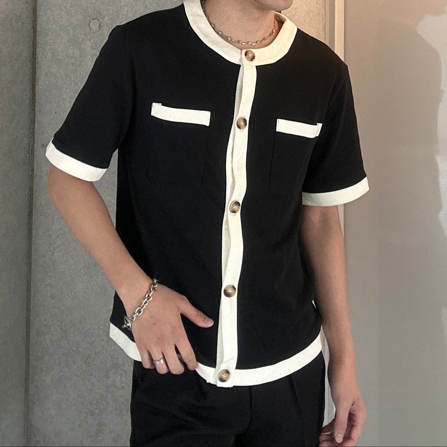 【3日間限定復活】トレンドバイカラーボタンTシャツ Ot20002