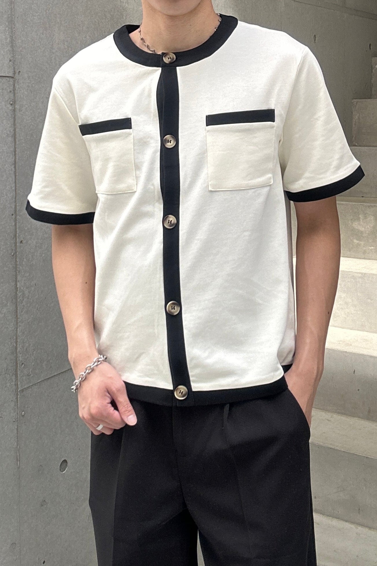 【3日間限定復活】トレンドバイカラーボタンTシャツ Ot20002