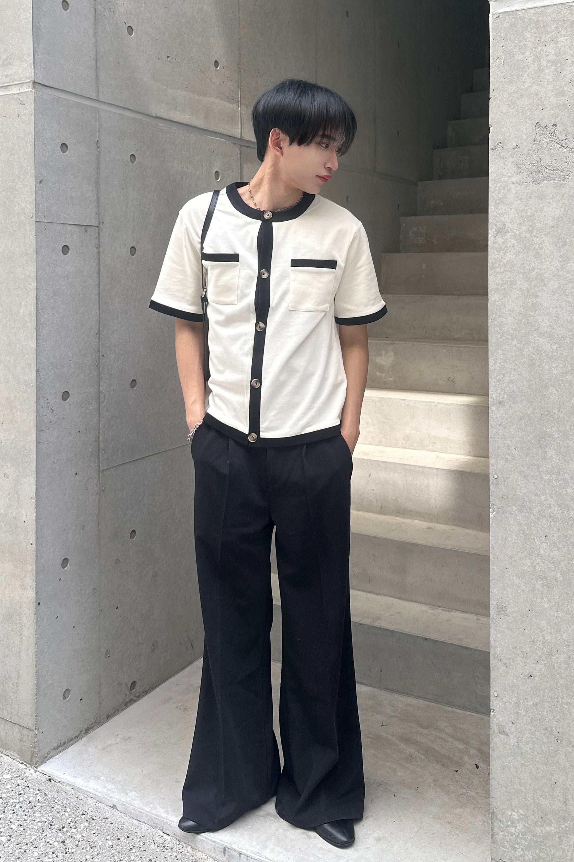 【3日間限定復活】トレンドバイカラーボタンTシャツ Ot20002
