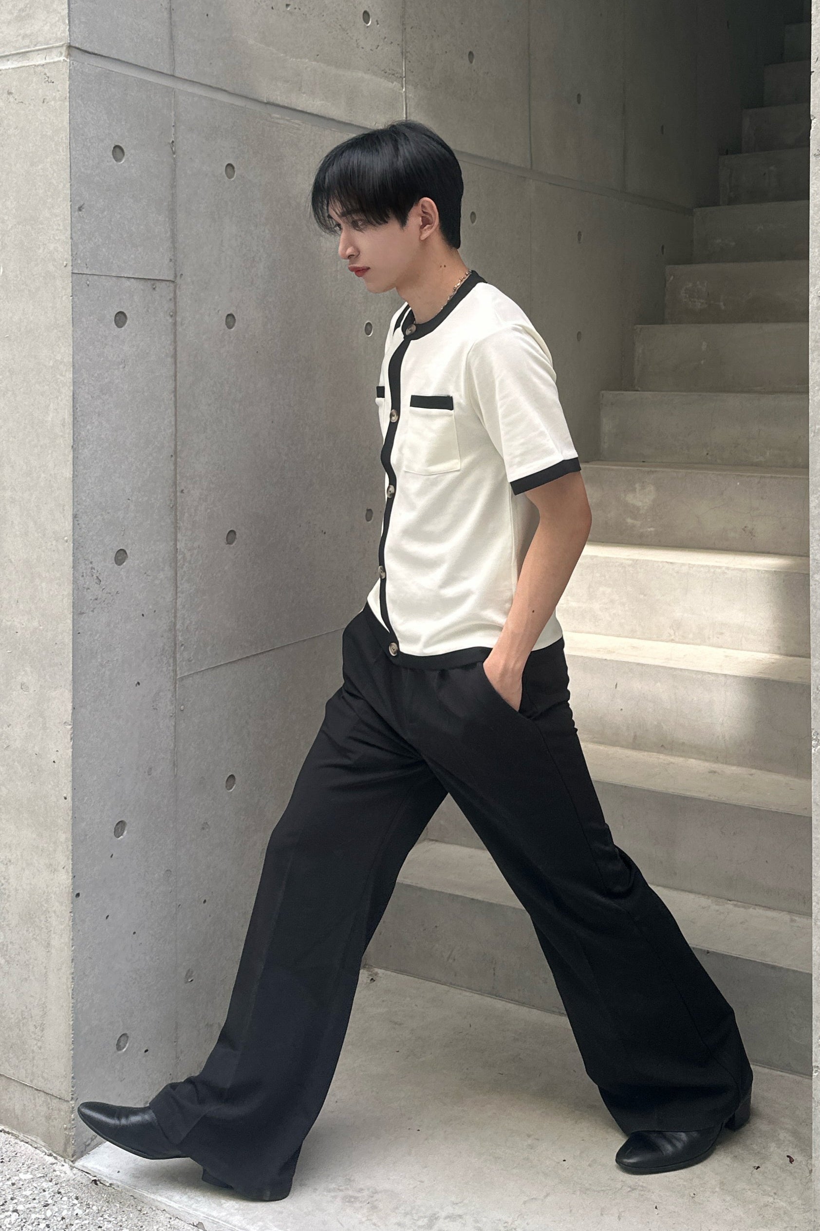 【3日間限定復活】トレンドバイカラーボタンTシャツ Ot20002