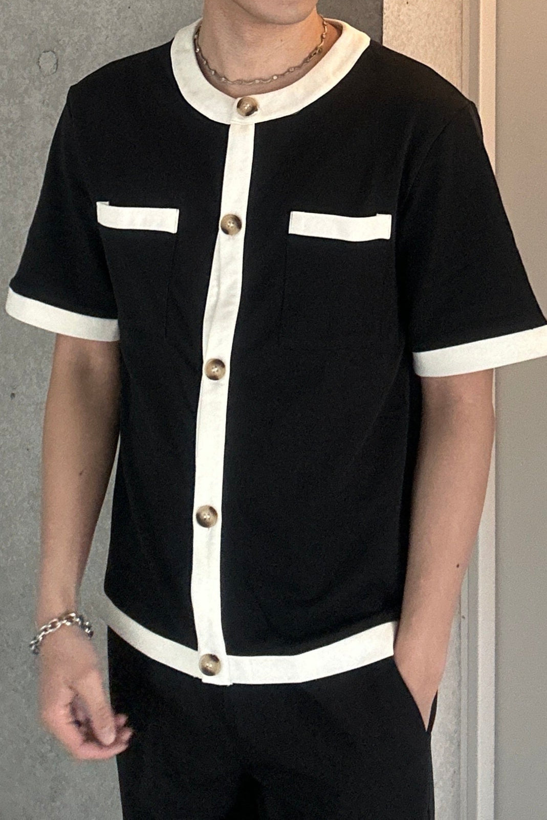 【3日間限定復活】トレンドバイカラーボタンTシャツ Ot20002