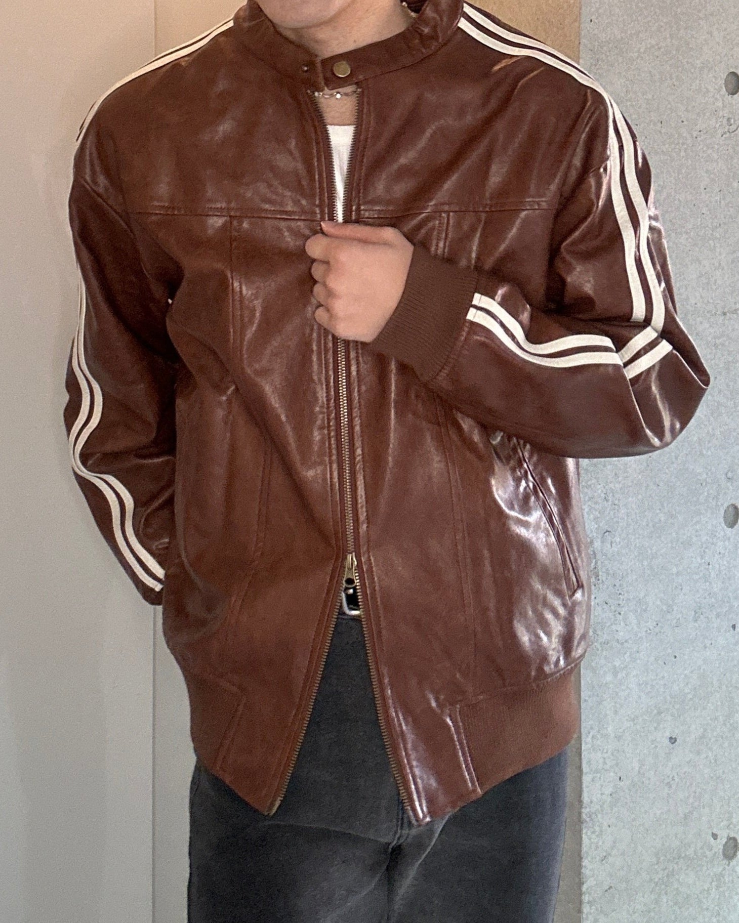 コリアンラインレザージャケット Ot4882