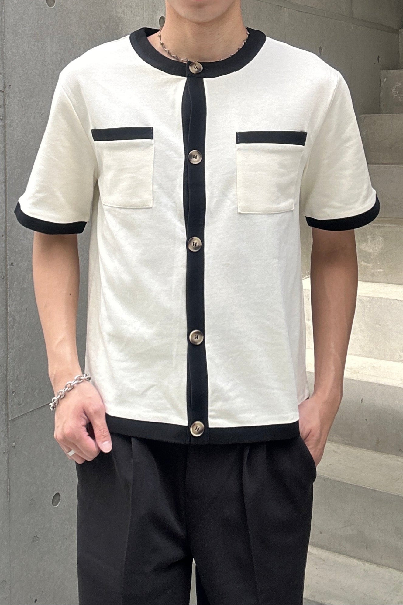 【3日間限定復活】トレンドバイカラーボタンTシャツ Ot20002