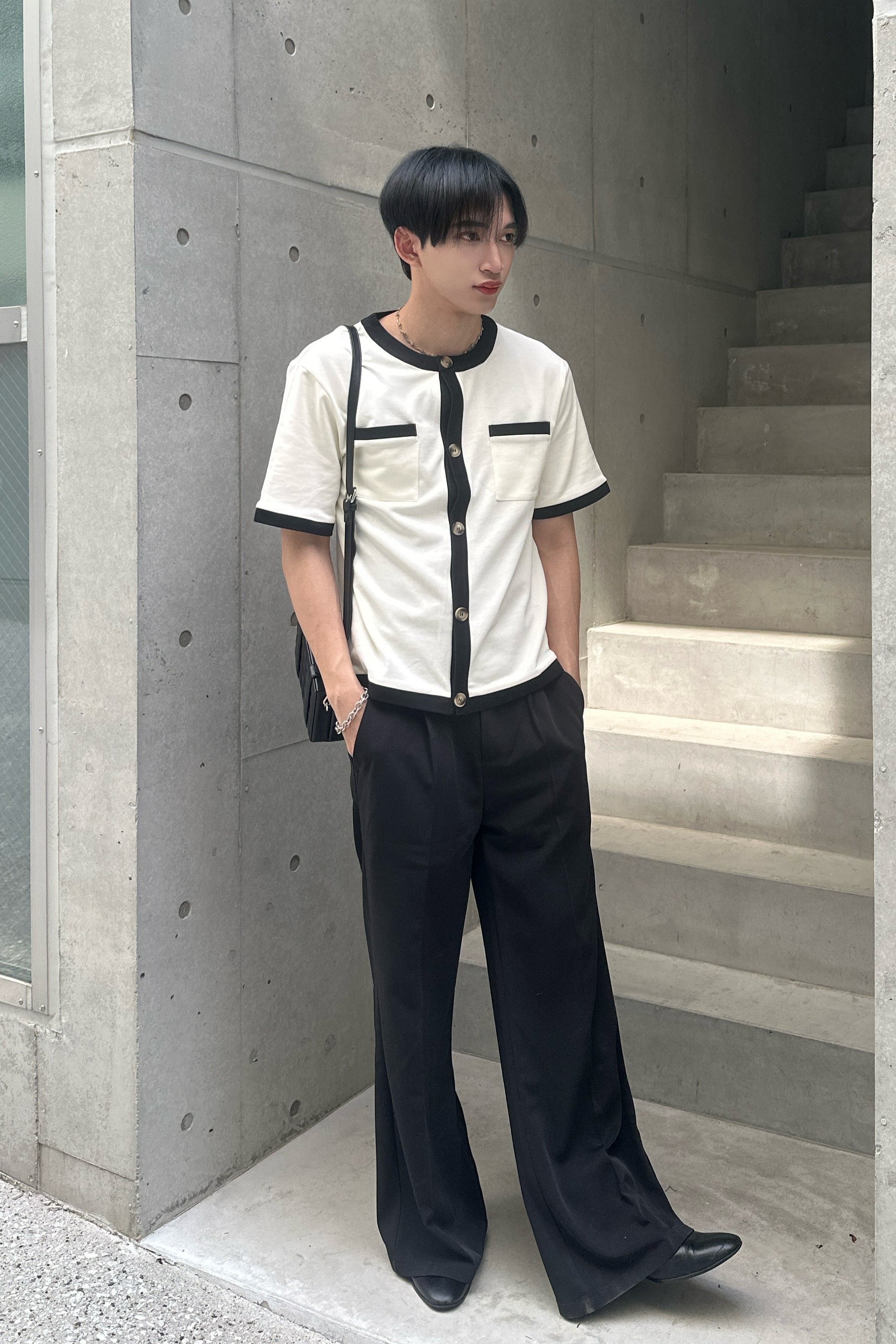 トレンドバイカラーボタンTシャツ Ot20002
