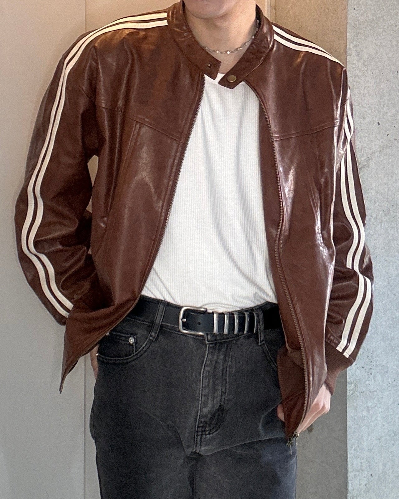 コリアンラインレザージャケット Ot4882