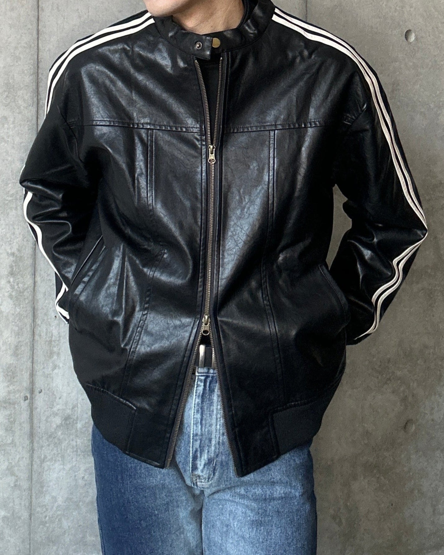 コリアンラインレザージャケット Ot4882