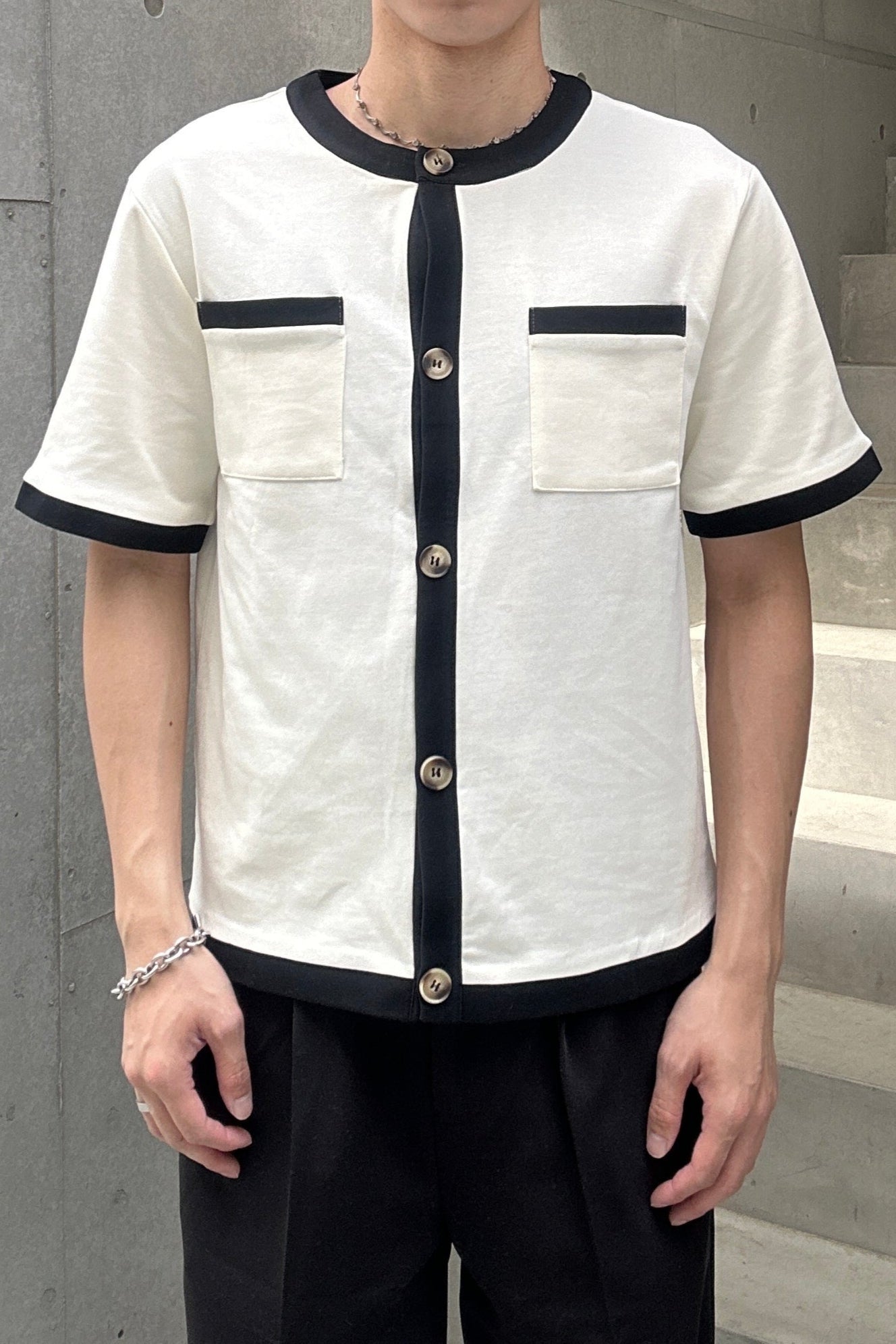 【3日間限定復活】トレンドバイカラーボタンTシャツ Ot20002